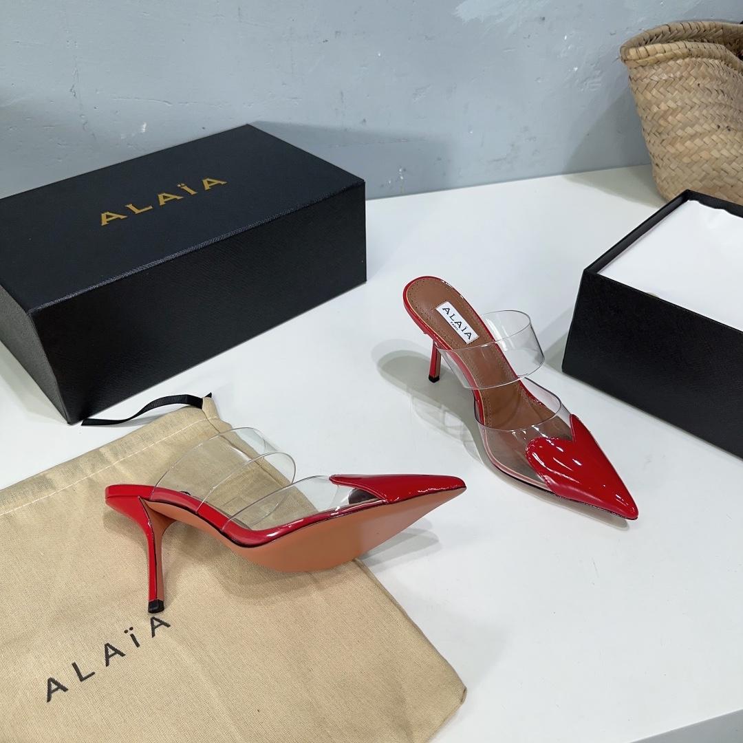 Alaïa Heart Mules in Red  - FashionPlug