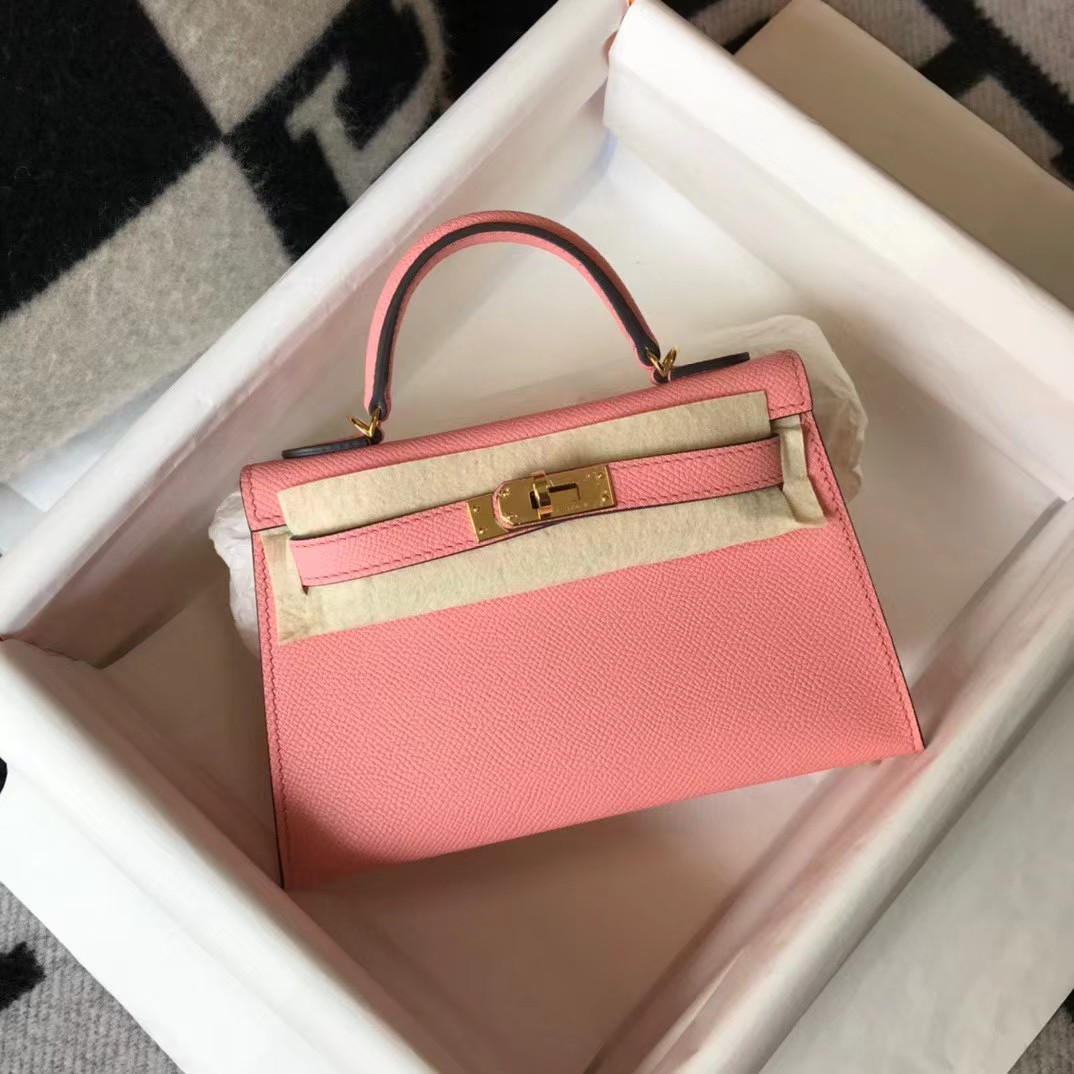 Hermes HM Kelly Mini 20 pink Epsom Gold Hardware （19-13-6.5cm） - FashionPlug