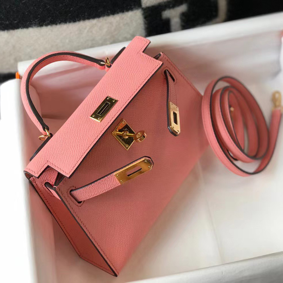 Hermes HM Kelly Mini 20 pink Epsom Gold Hardware （19-13-6.5cm） - FashionPlug