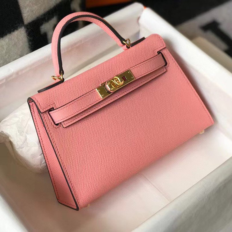 Hermes HM Kelly Mini 20 pink Epsom Gold Hardware （19-13-6.5cm） - FashionPlug