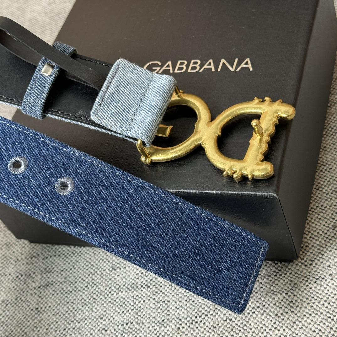 Dolce & Gabbana Denim Patchwork Belt With Baroque DG Buckle - FashionPlug