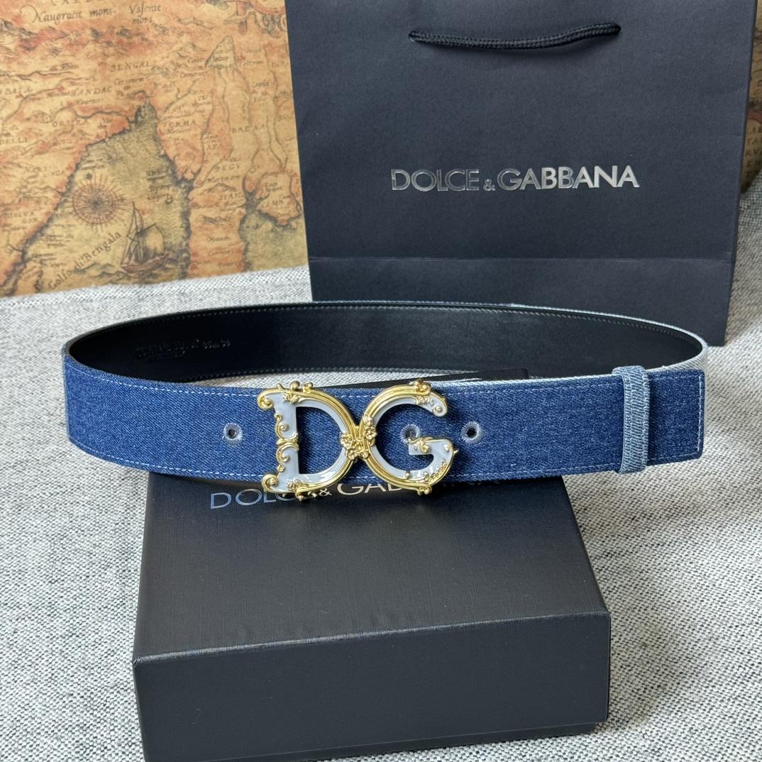Dolce & Gabbana Denim Patchwork Belt With Baroque DG Buckle - FashionPlug