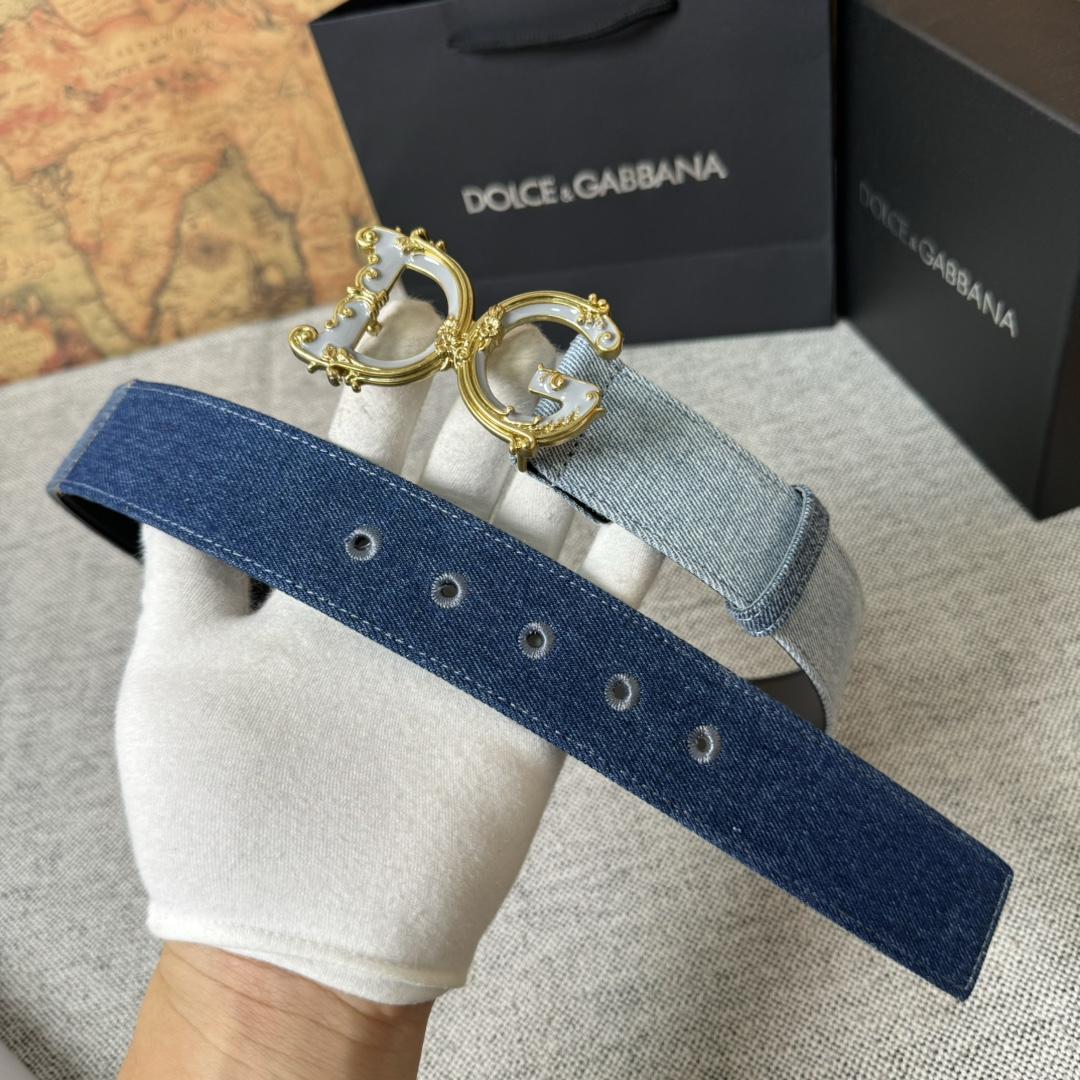 Dolce & Gabbana Denim Patchwork Belt With Baroque DG Buckle - FashionPlug