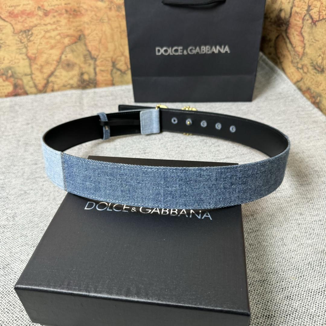Dolce & Gabbana Denim Patchwork Belt With Baroque DG Buckle - FashionPlug