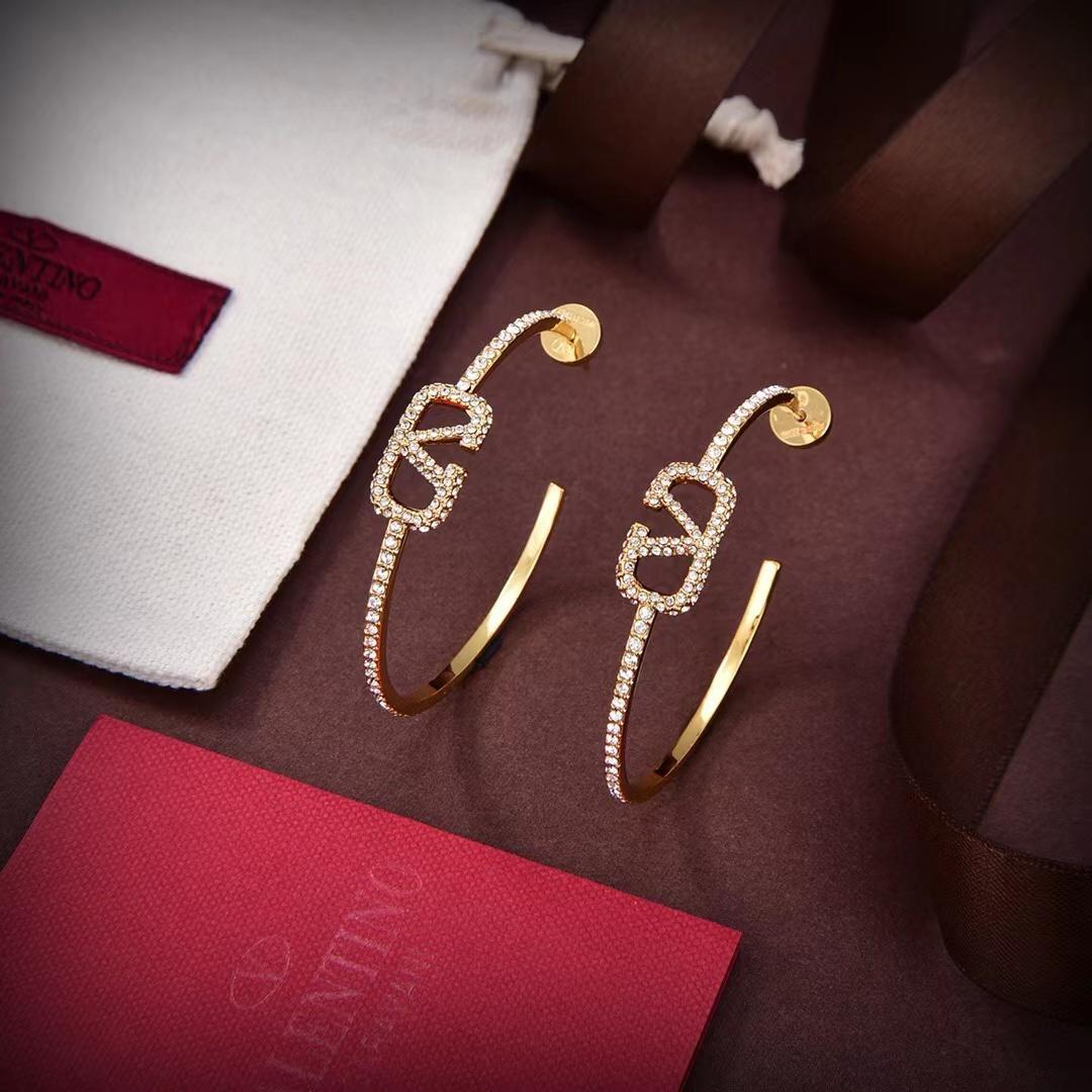 Valenti Garavani VLogo Signature Crystal Hoop Earrings - FashionPlug