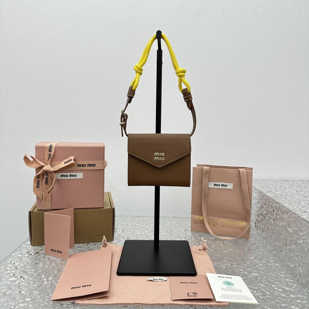 Miu Miu Leather Wallet With Leather And Cord Shoulder Strap - FashionPlug