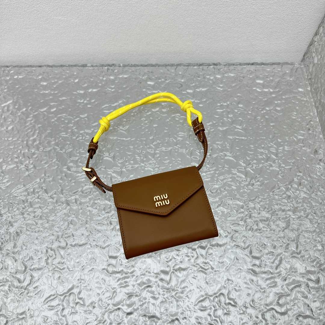 Miu Miu Leather Wallet With Leather And Cord Shoulder Strap - FashionPlug