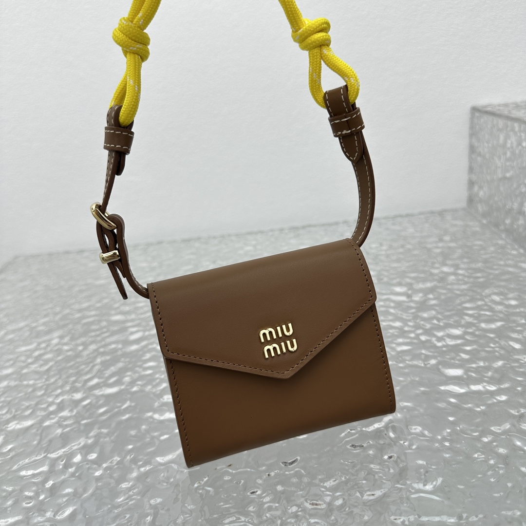Miu Miu Leather Wallet With Leather And Cord Shoulder Strap - FashionPlug