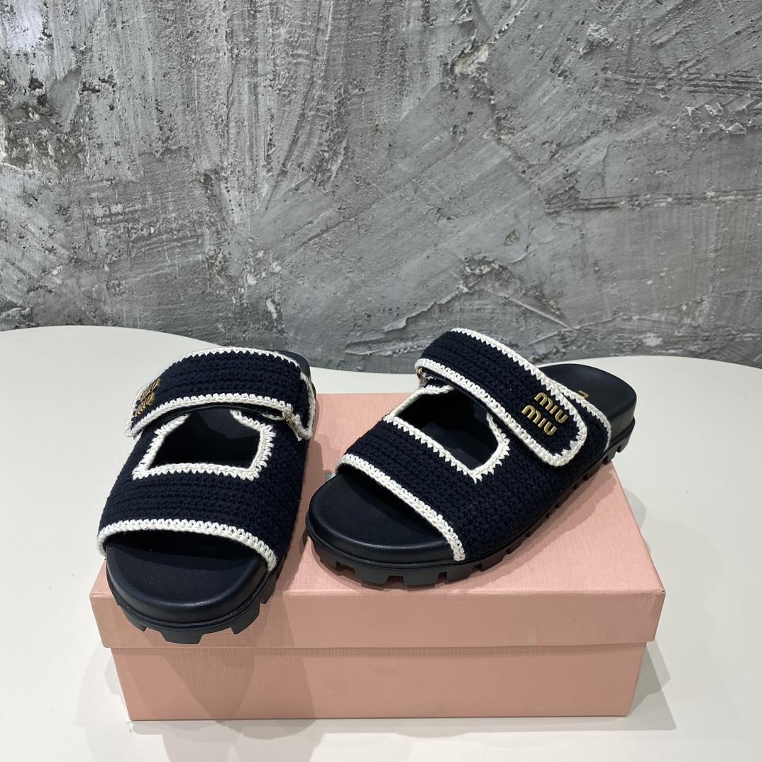 Miu Miu Crochet Knit Slides - FashionPlug