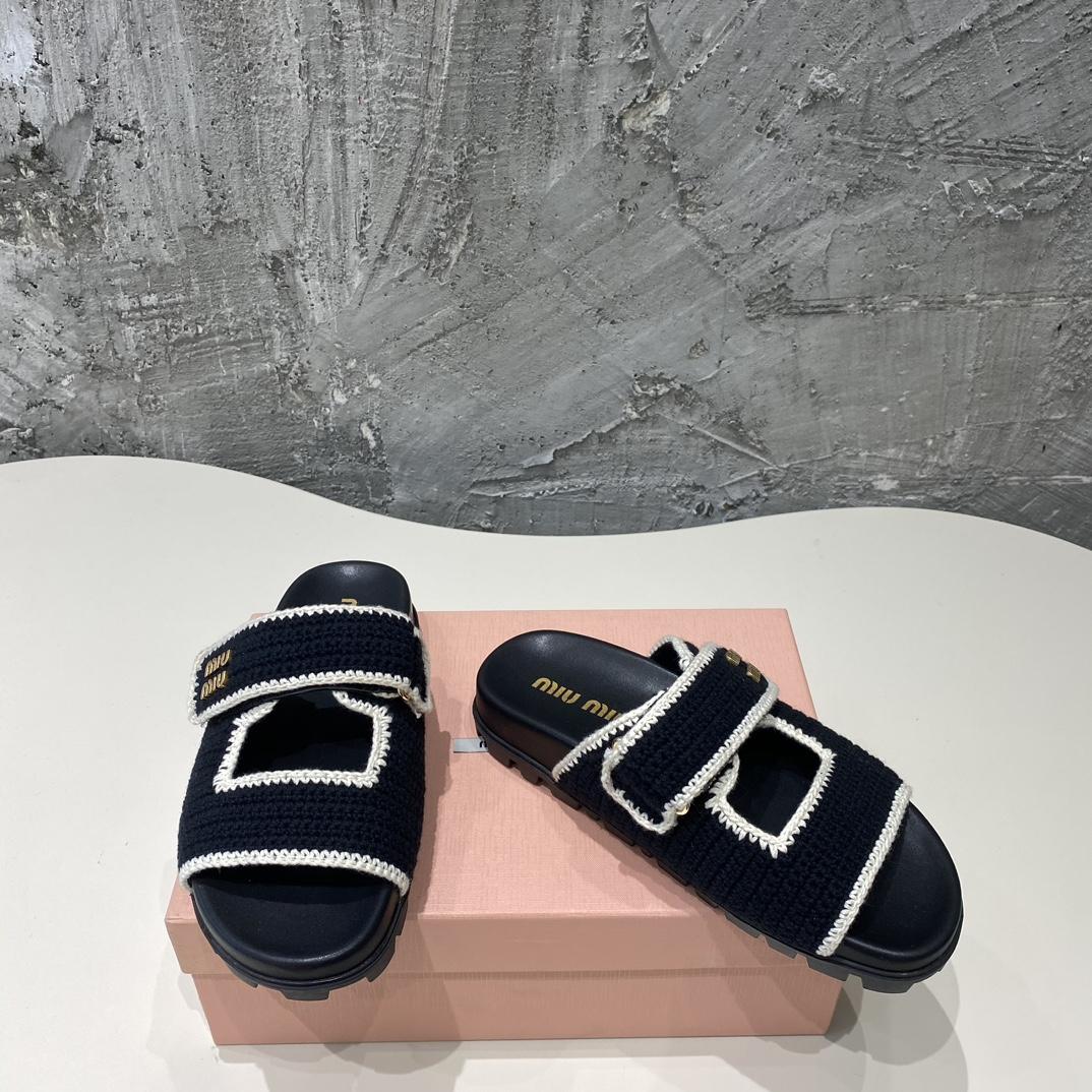 Miu Miu Crochet Knit Slides - FashionPlug