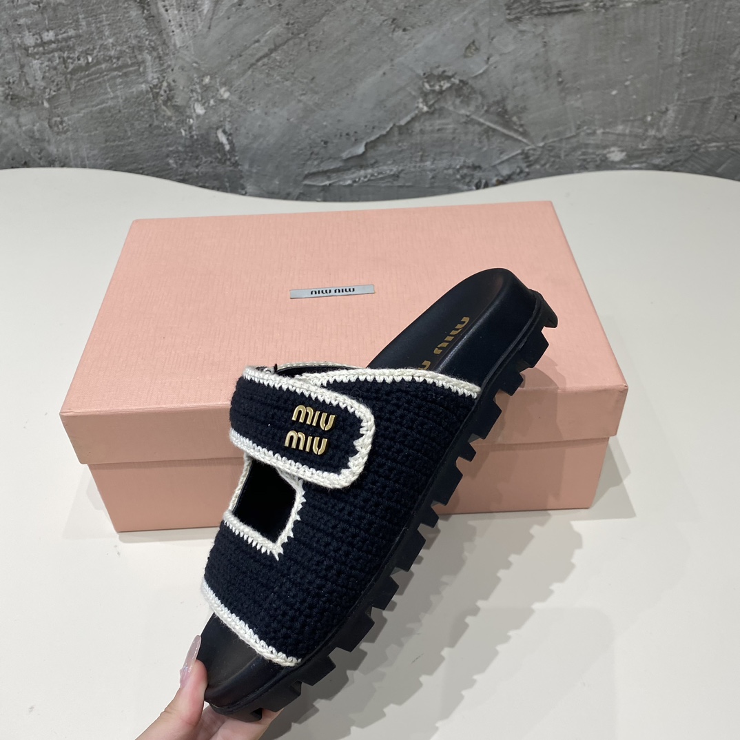 Miu Miu Crochet Knit Slides - FashionPlug
