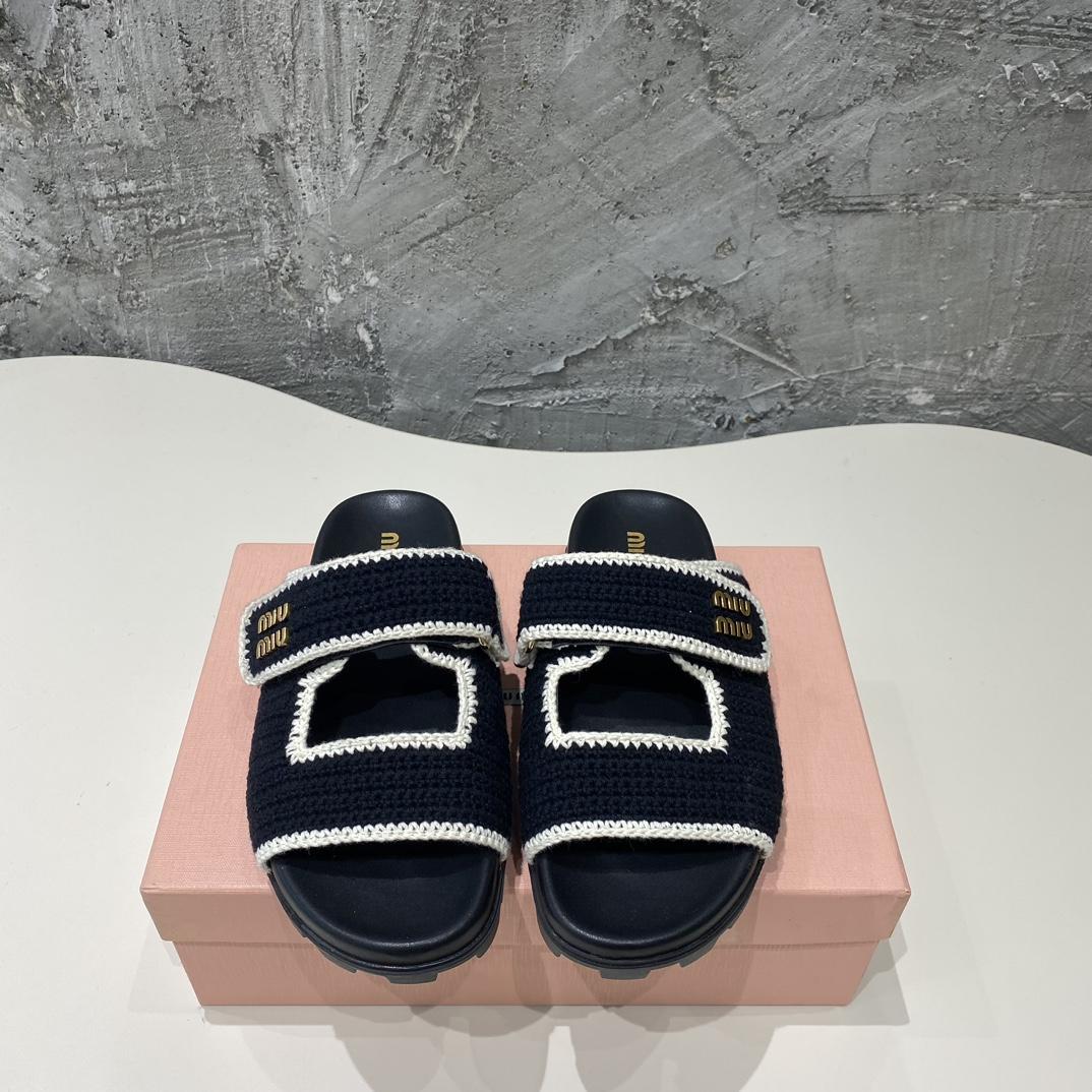 Miu Miu Crochet Knit Slides - FashionPlug