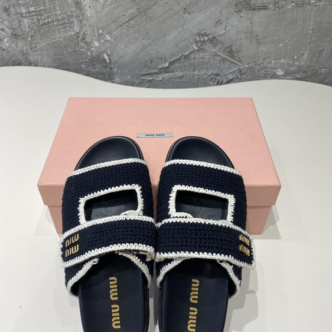Miu Miu Crochet Knit Slides - FashionPlug