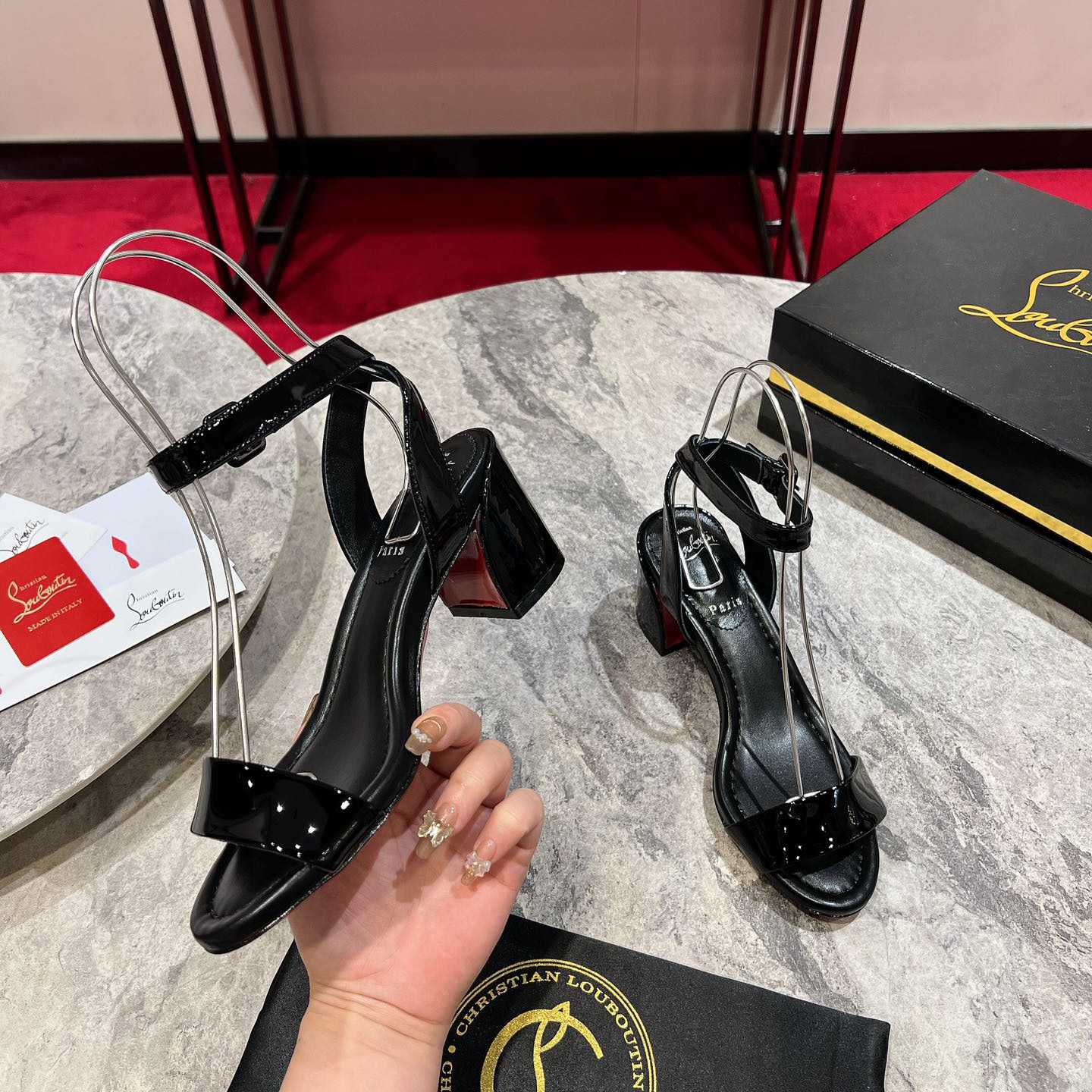 Christian Louboutin  Black Lin Miss Sabina 55 Sandals - FashionPlug