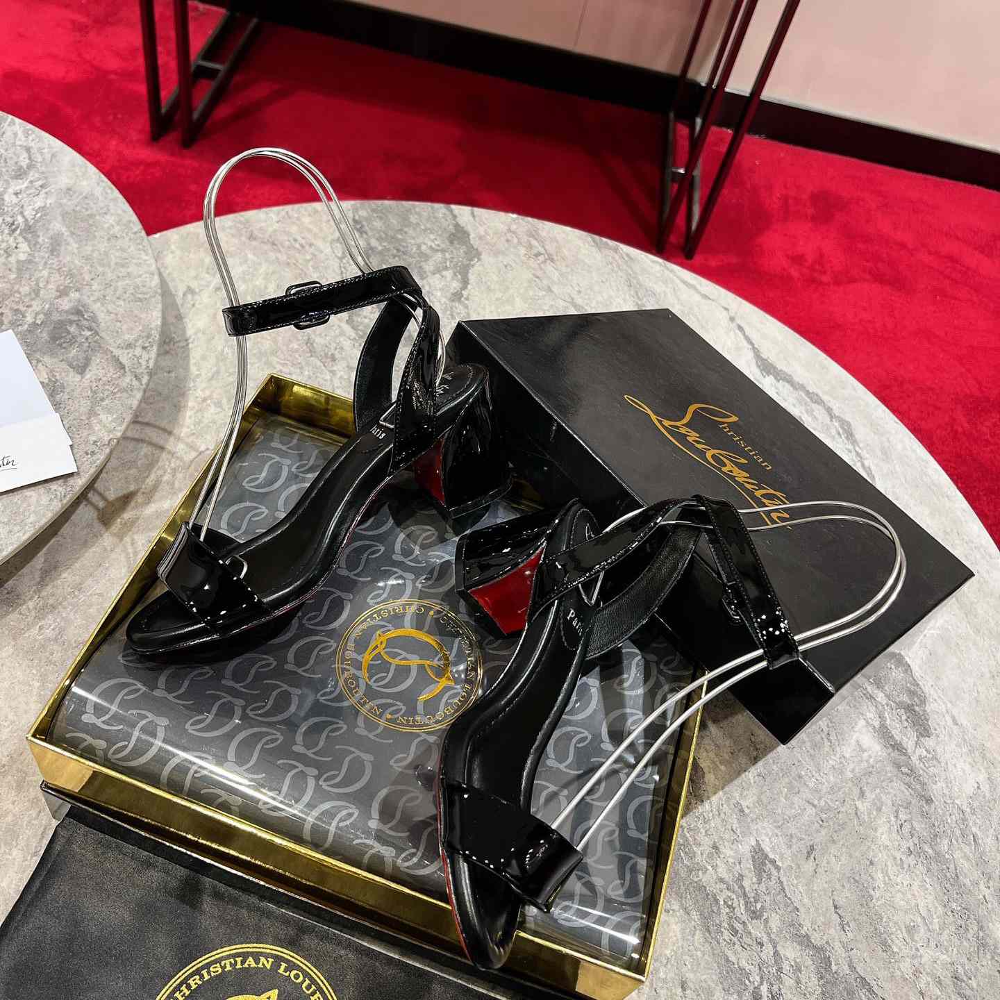 Christian Louboutin  Black Lin Miss Sabina 55 Sandals - FashionPlug