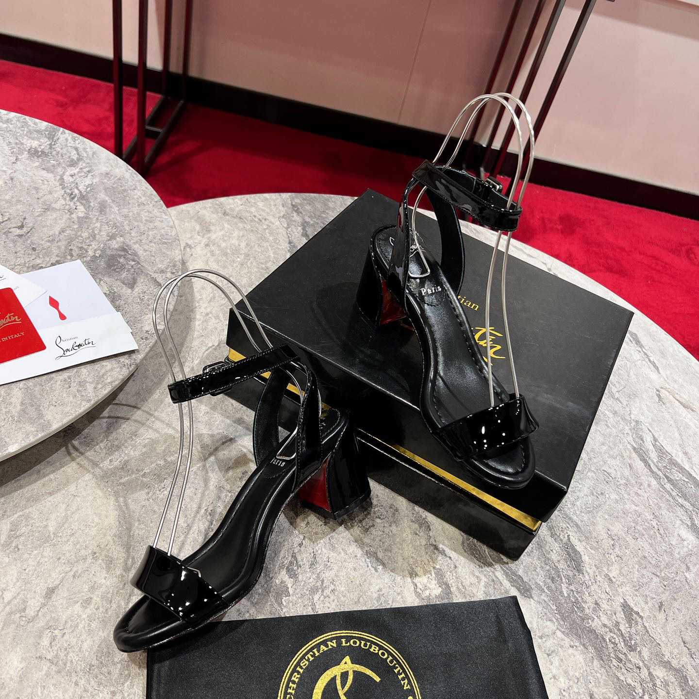 Christian Louboutin  Black Lin Miss Sabina 55 Sandals - FashionPlug