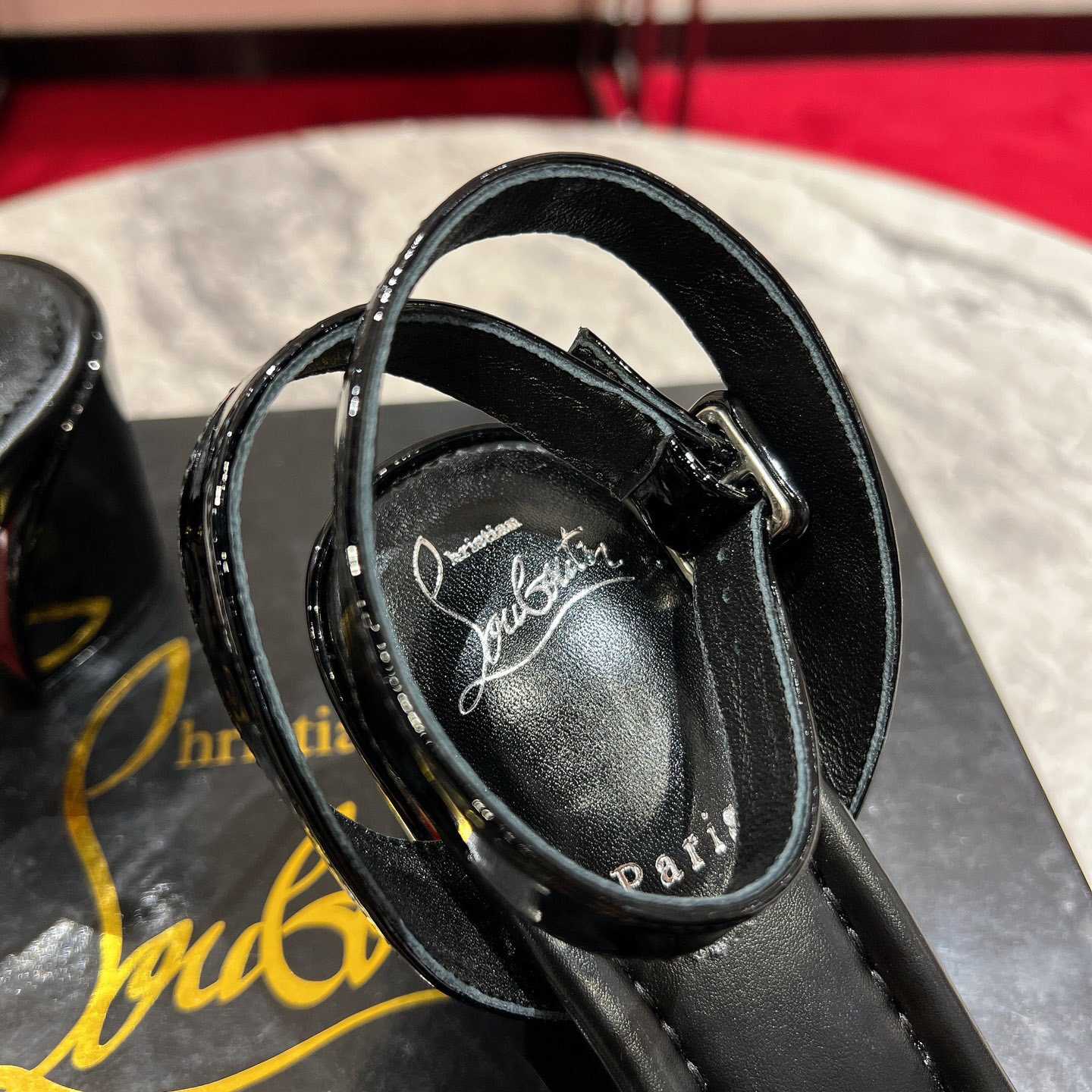 Christian Louboutin  Black Lin Miss Sabina 55 Sandals - FashionPlug
