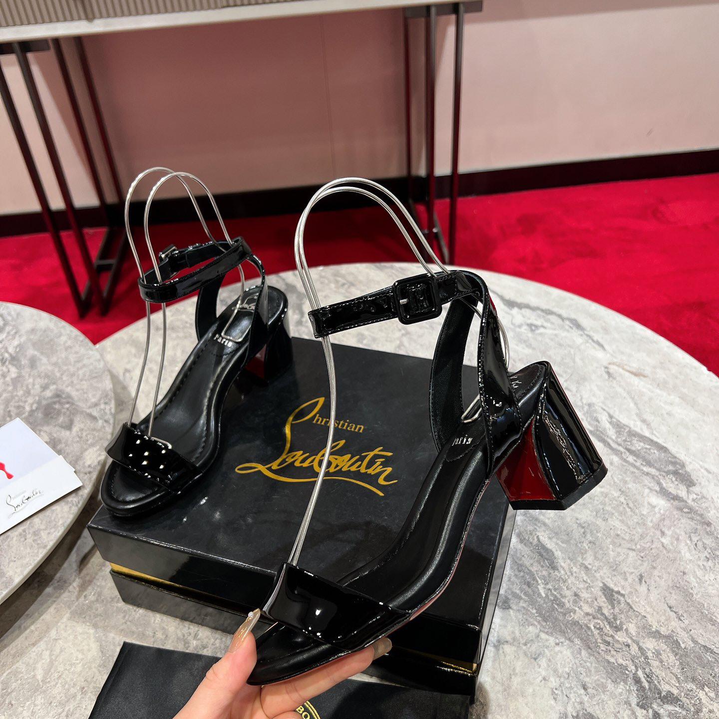 Christian Louboutin  Black Lin Miss Sabina 55 Sandals - FashionPlug