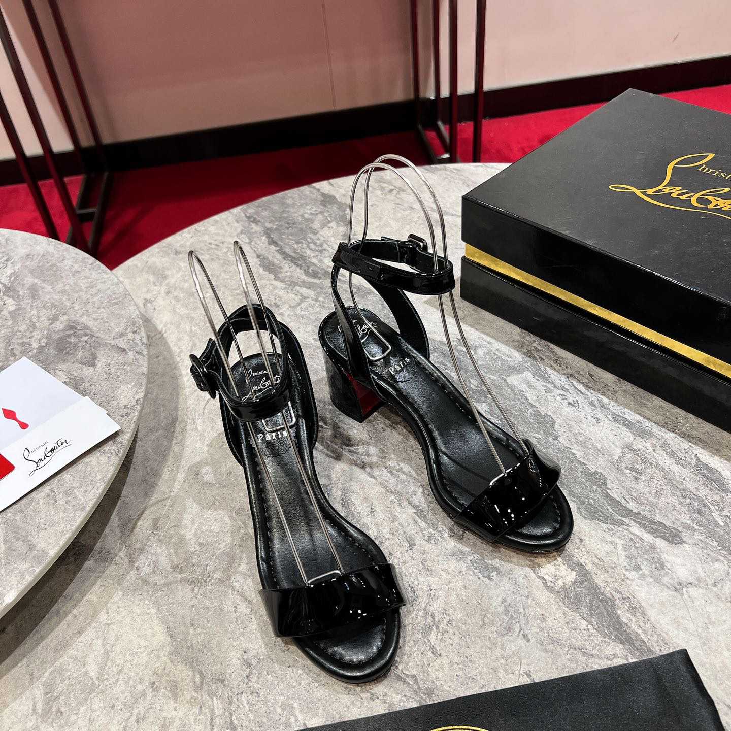 Christian Louboutin  Black Lin Miss Sabina 55 Sandals - FashionPlug