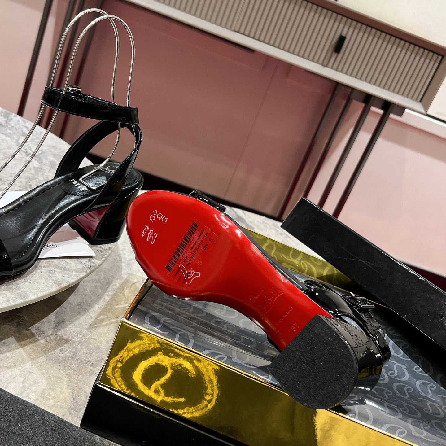 Christian Louboutin  Black Lin Miss Sabina 55 Sandals - FashionPlug