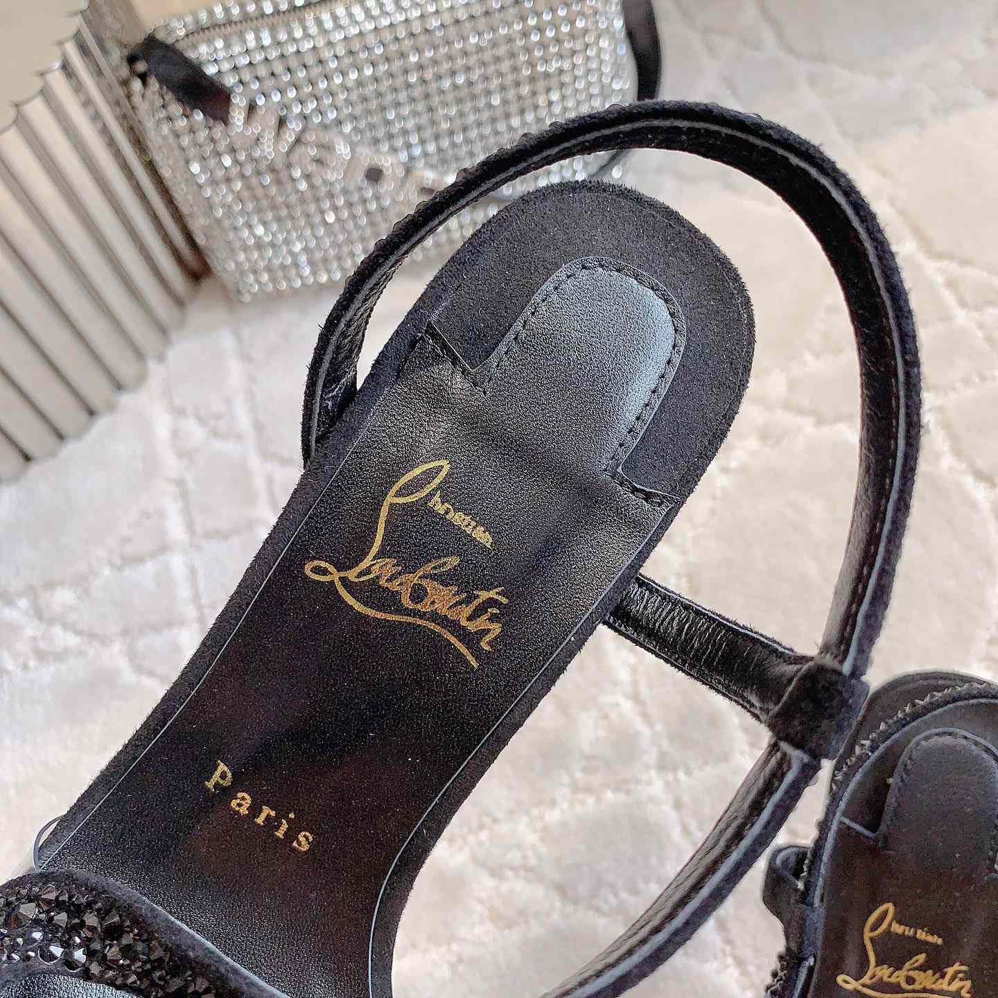 Christian Louboutin Black Suede Crystal Embellished Rosalie Sandals - FashionPlug