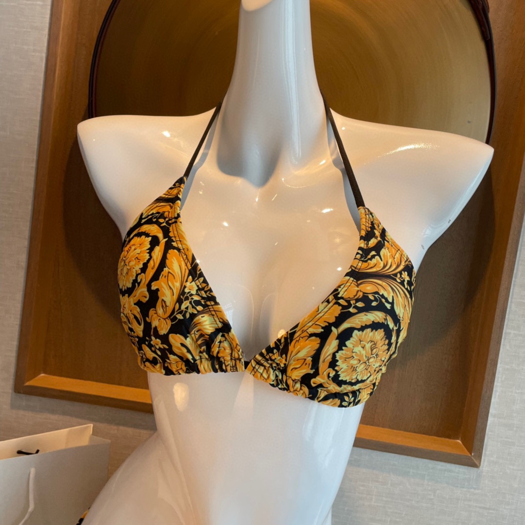 Versace Baroque-print Triangle Bikini  - FashionPlug