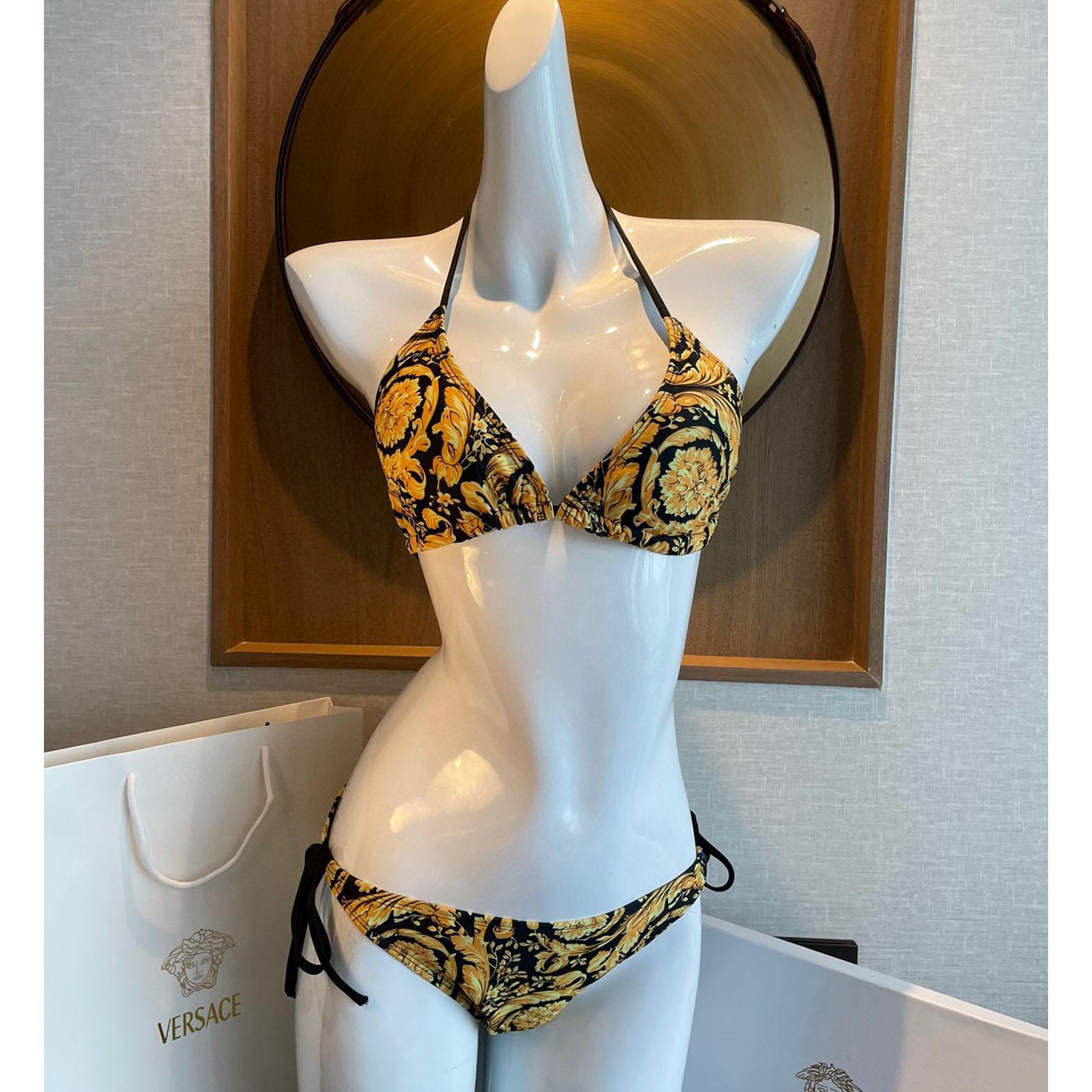 Versace Baroque-print Triangle Bikini  - FashionPlug