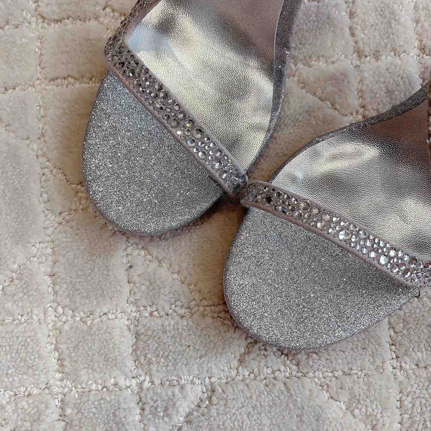Christian Louboutin Silvery Suede Crystal Embellished Rosalie Sandals - FashionPlug