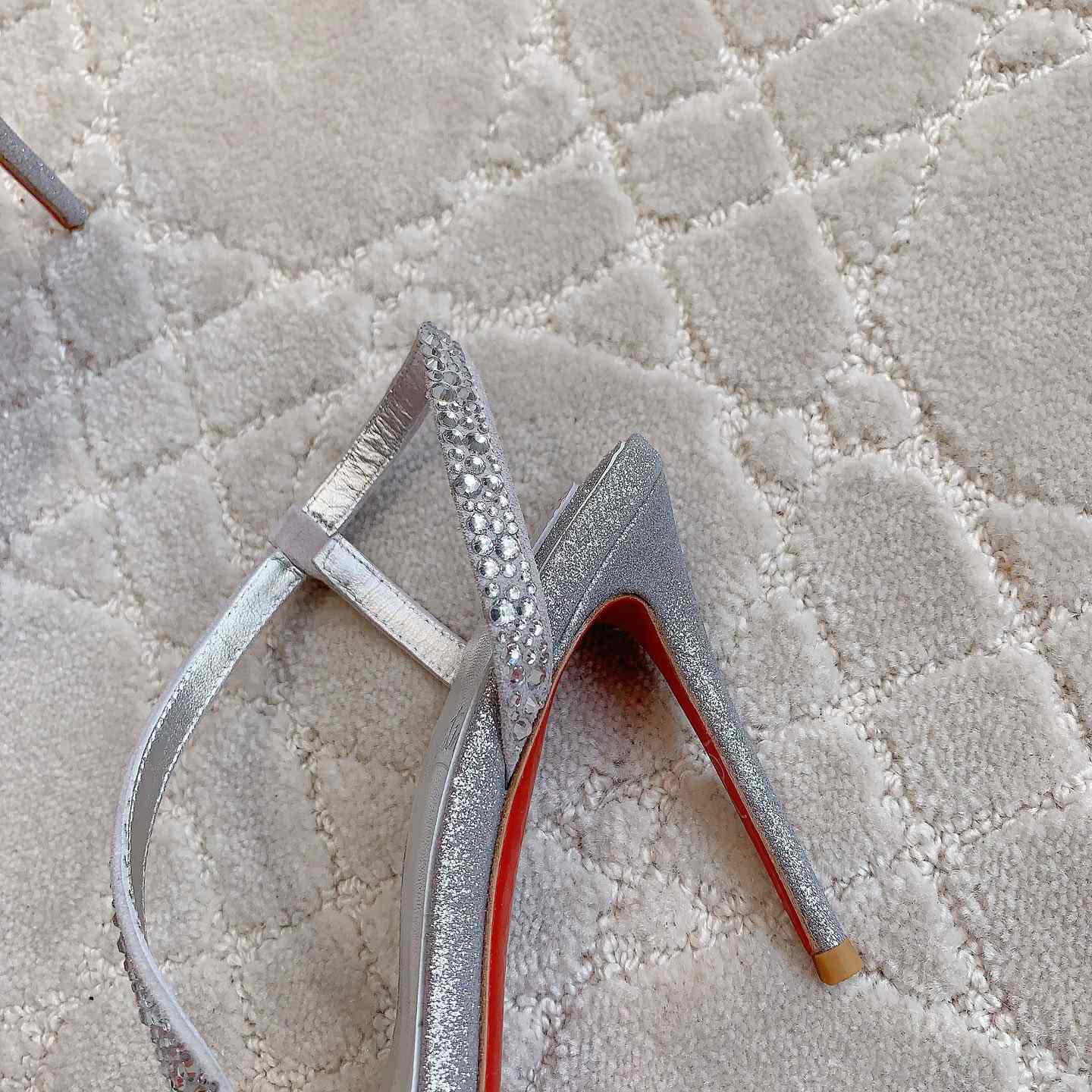 Christian Louboutin Silvery Suede Crystal Embellished Rosalie Sandals - FashionPlug