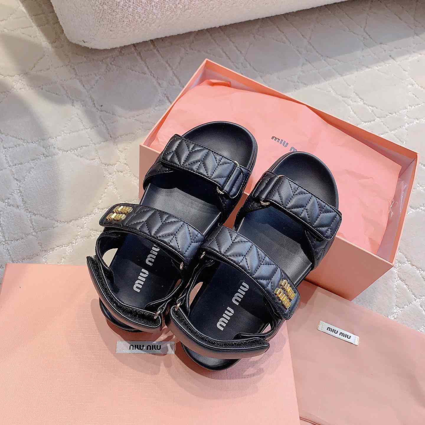 Miu Miu Sporty Matelassé Nappa Leather Sandals - FashionPlug
