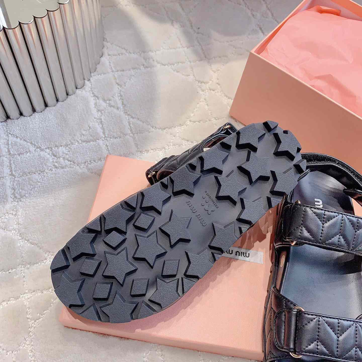 Miu Miu Sporty Matelassé Nappa Leather Sandals - FashionPlug
