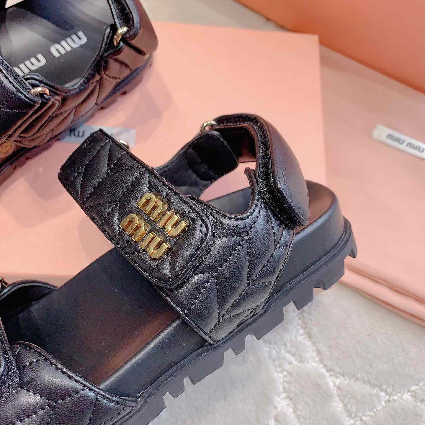 Miu Miu Sporty Matelassé Nappa Leather Sandals - FashionPlug