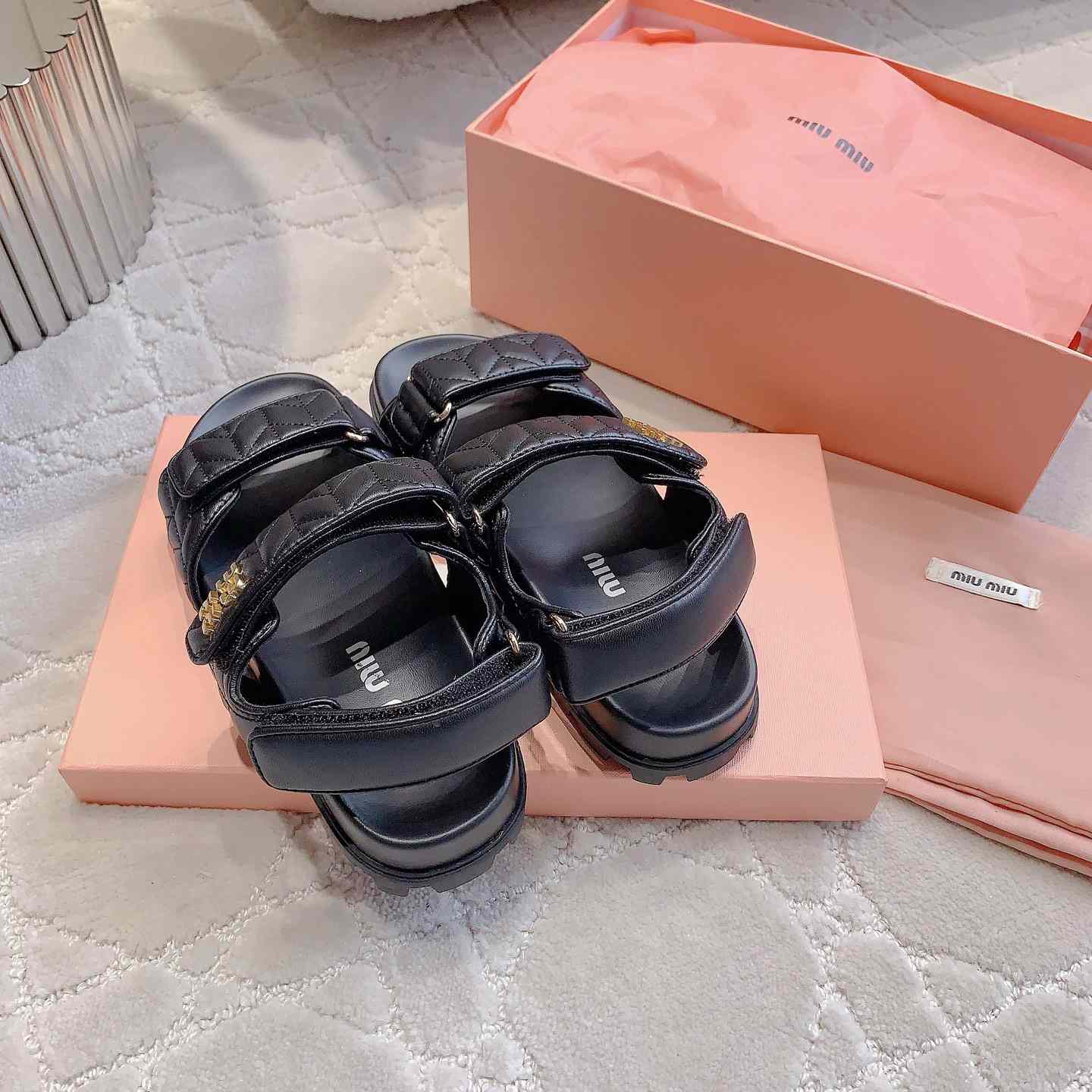 Miu Miu Sporty Matelassé Nappa Leather Sandals - FashionPlug