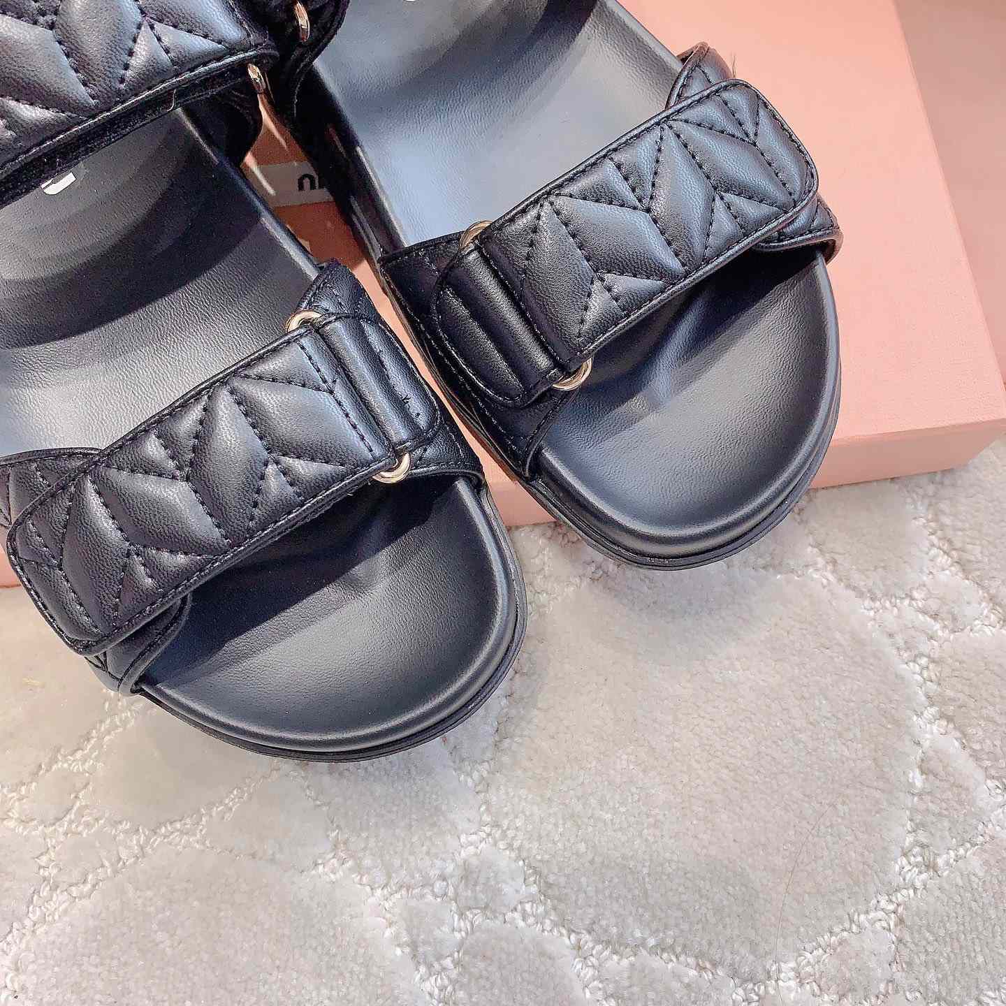 Miu Miu Sporty Matelassé Nappa Leather Sandals - FashionPlug