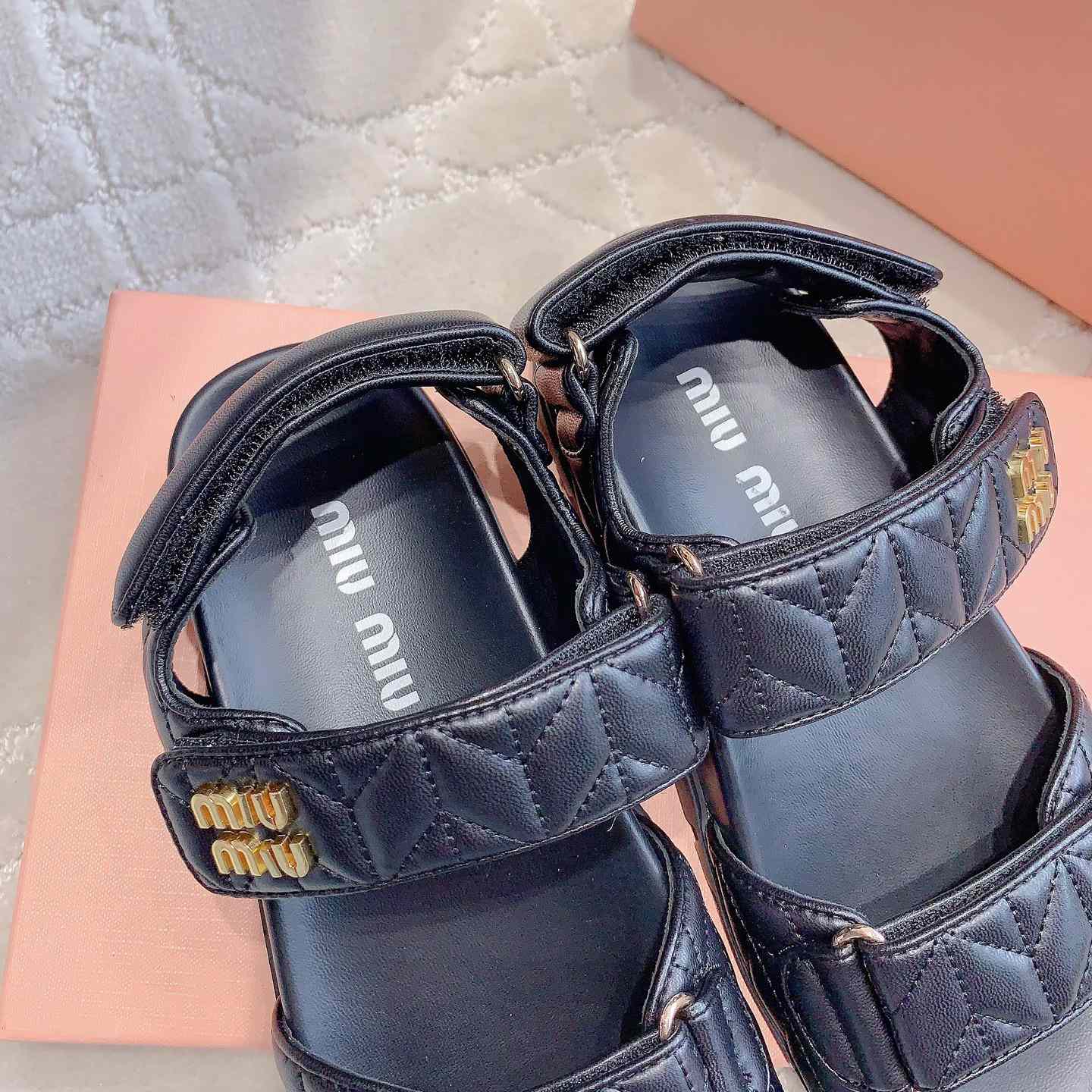 Miu Miu Sporty Matelassé Nappa Leather Sandals - FashionPlug