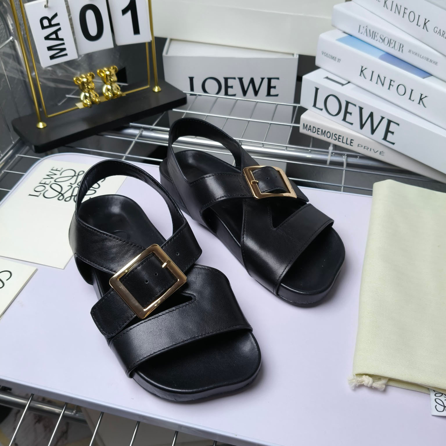 Loewe Ease Buckle Sandal In Vegetal Calfskin - FashionPlug
