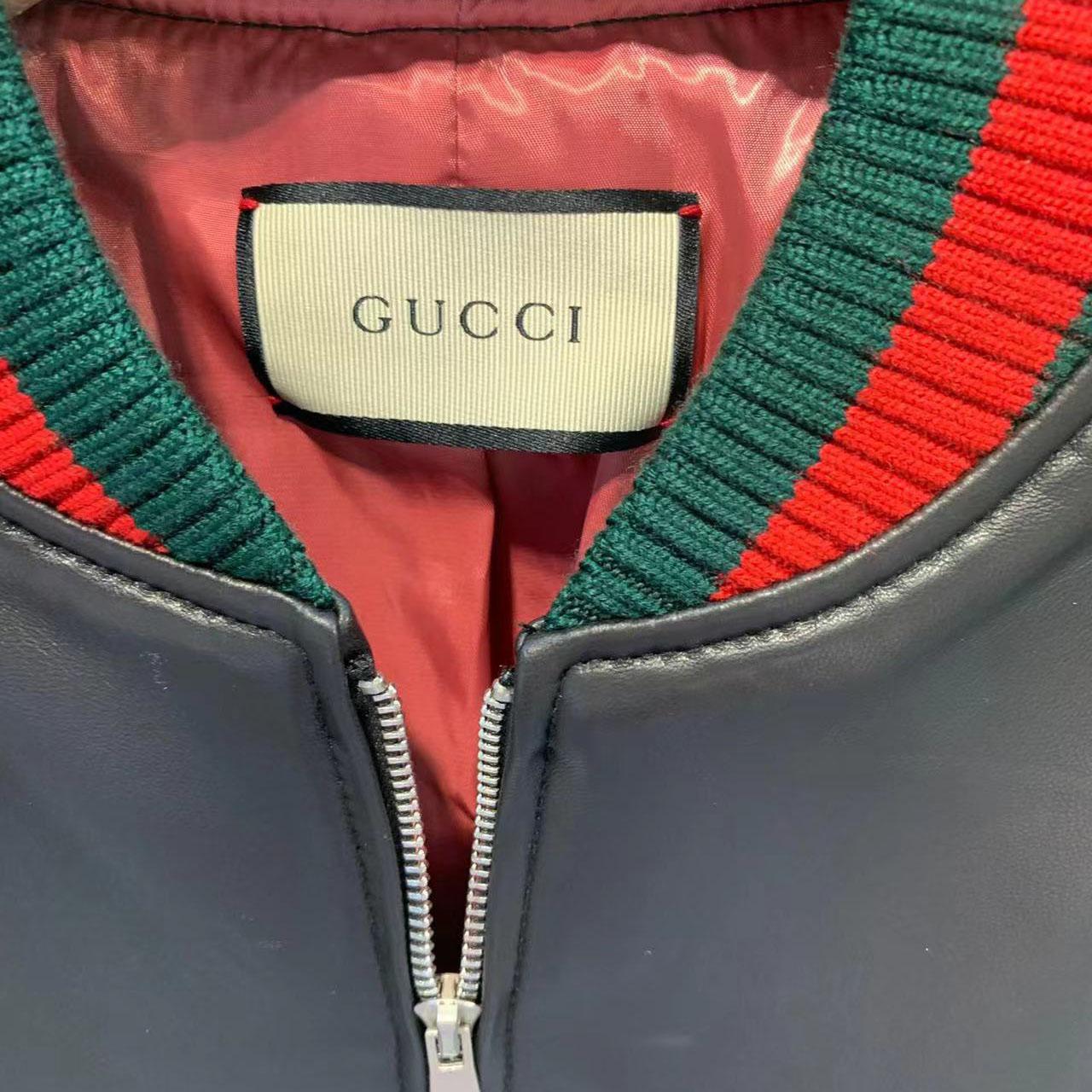 Gucci Leather Jacket With Web - FashionPlug