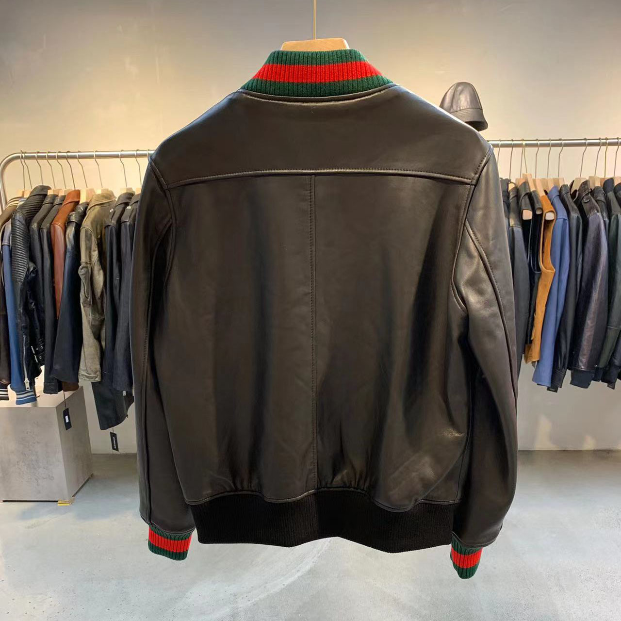 Gucci Leather Jacket With Web - FashionPlug