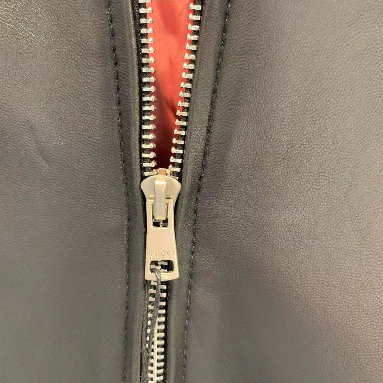 Gucci Leather Jacket With Web - FashionPlug