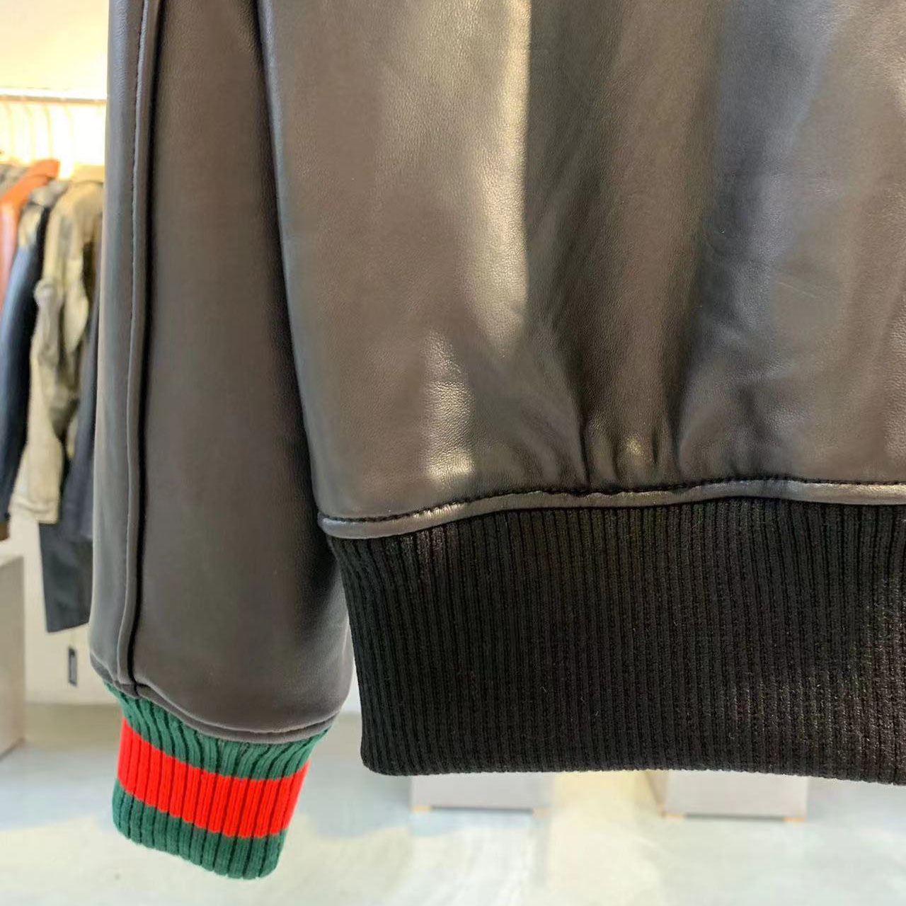 Gucci Leather Jacket With Web - FashionPlug