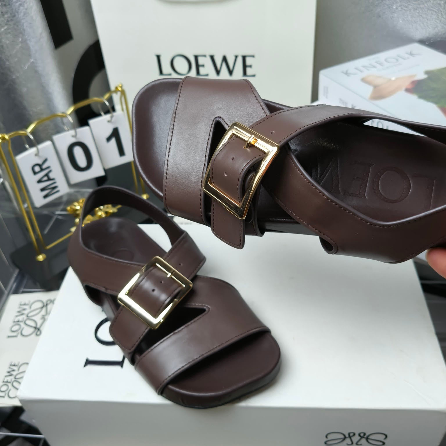 Loewe Ease Buckle Sandal In Vegetal Calfskin - FashionPlug