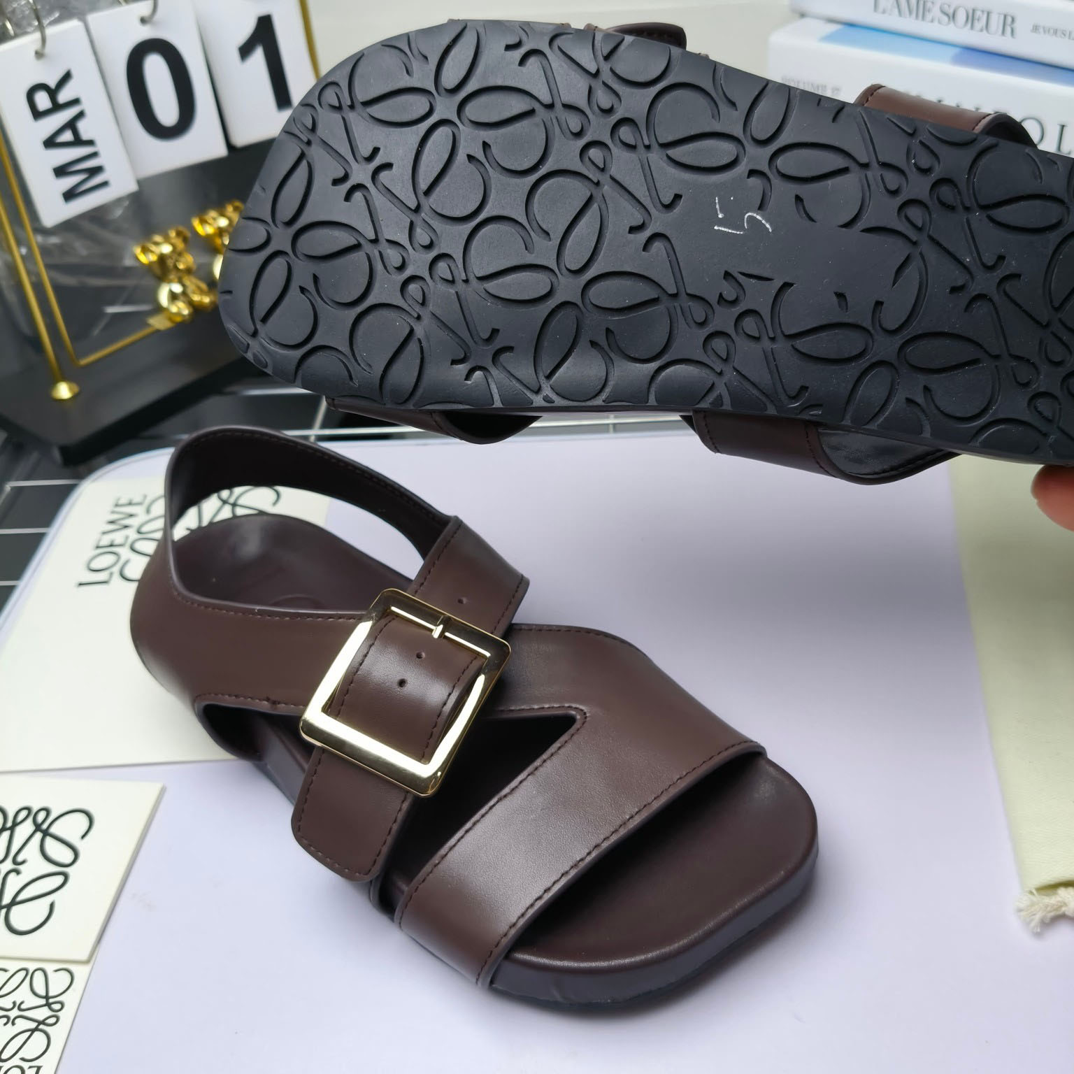 Loewe Ease Buckle Sandal In Vegetal Calfskin - FashionPlug