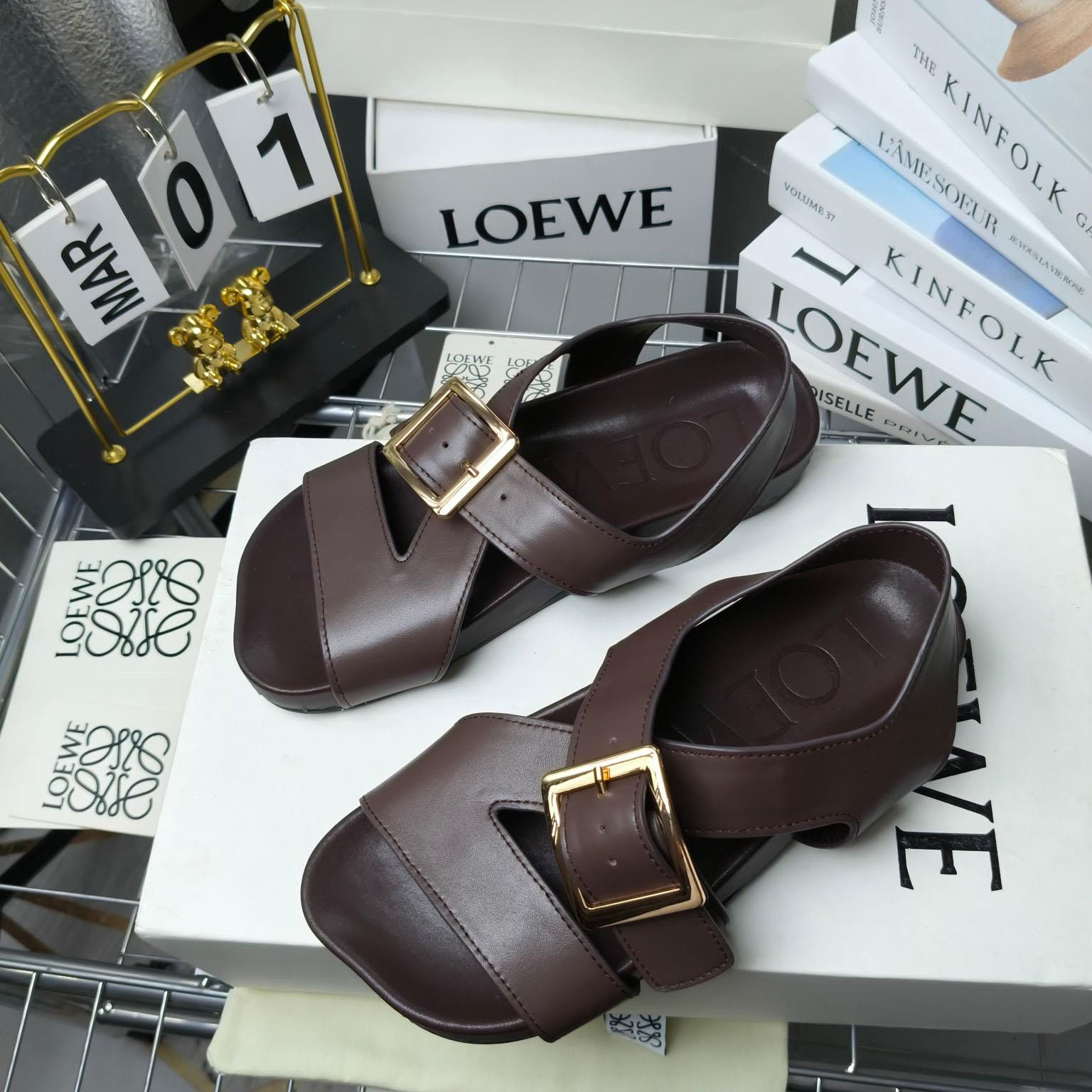 Loewe Ease Buckle Sandal In Vegetal Calfskin - FashionPlug