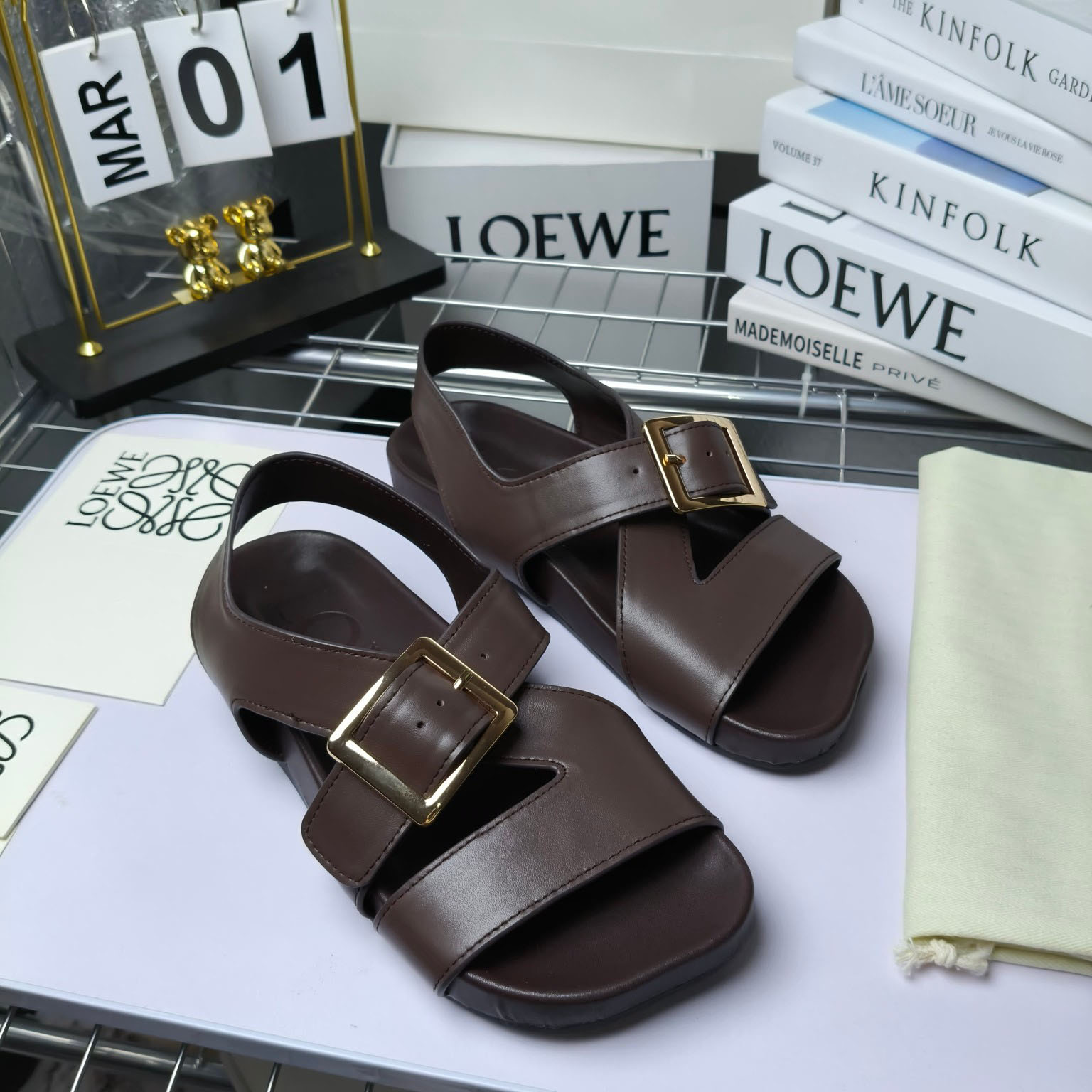 Loewe Ease Buckle Sandal In Vegetal Calfskin - FashionPlug