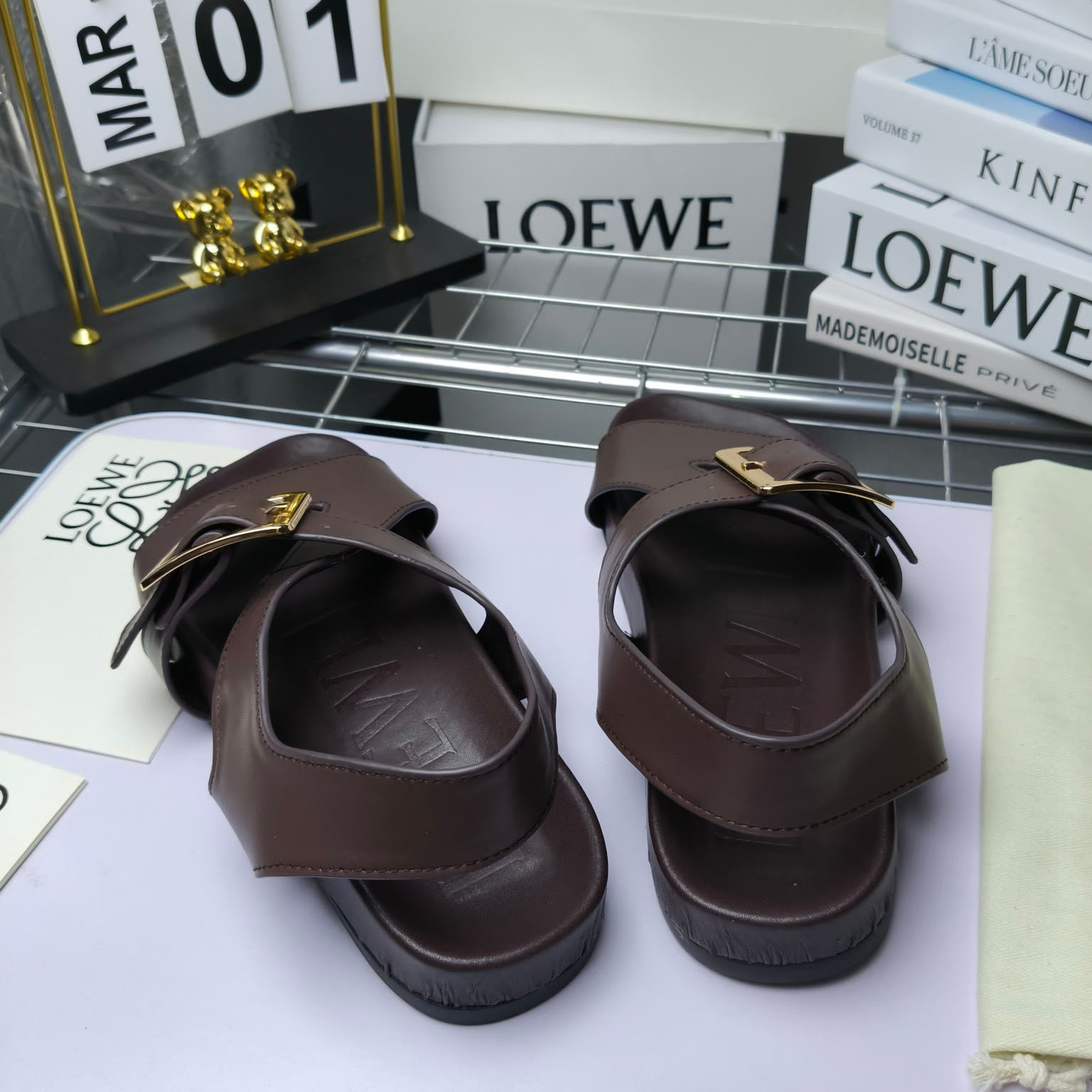 Loewe Ease Buckle Sandal In Vegetal Calfskin - FashionPlug