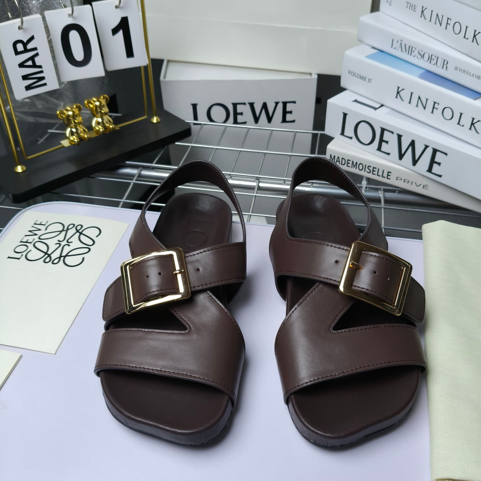 Loewe Ease Buckle Sandal In Vegetal Calfskin - FashionPlug