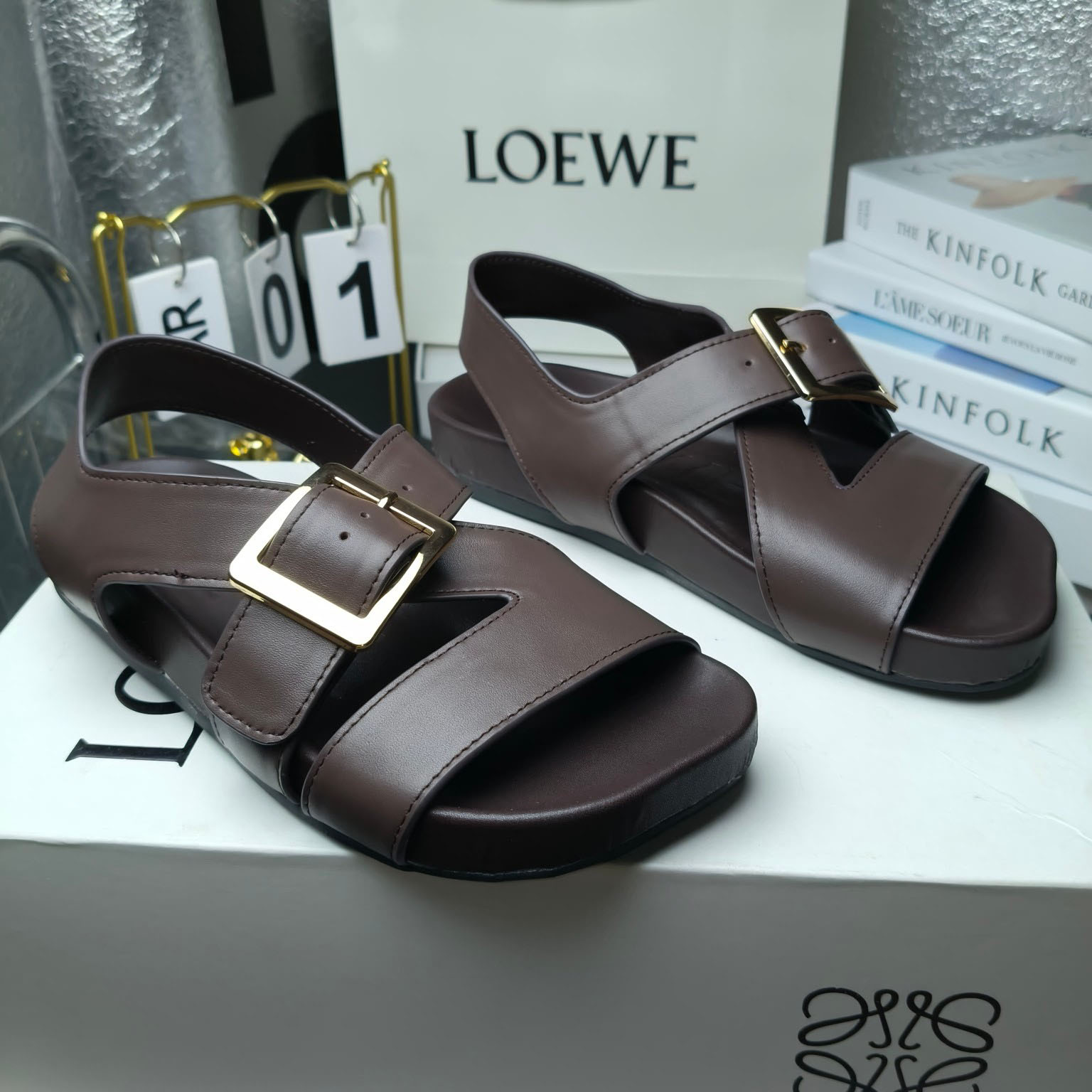 Loewe Ease Buckle Sandal In Vegetal Calfskin - FashionPlug