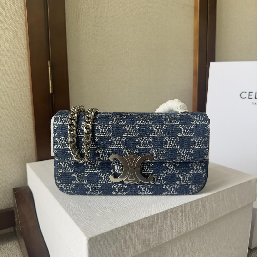 Celine Chain Shoulder Bag Claude In Denim With Triomphe All-over Denim / Silver - FashionPlug