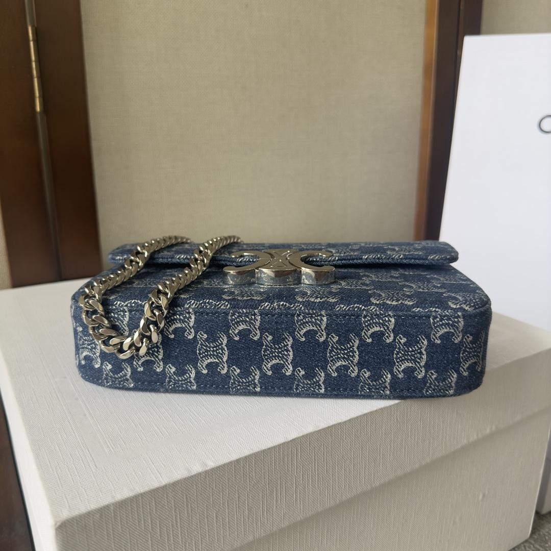 Celine Chain Shoulder Bag Claude In Denim With Triomphe All-over Denim / Silver - FashionPlug