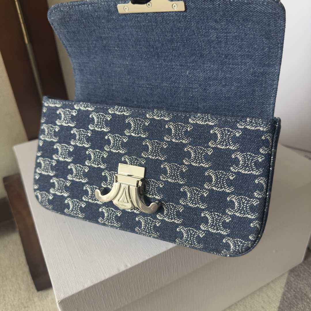 Celine Chain Shoulder Bag Claude In Denim With Triomphe All-over Denim / Silver - FashionPlug